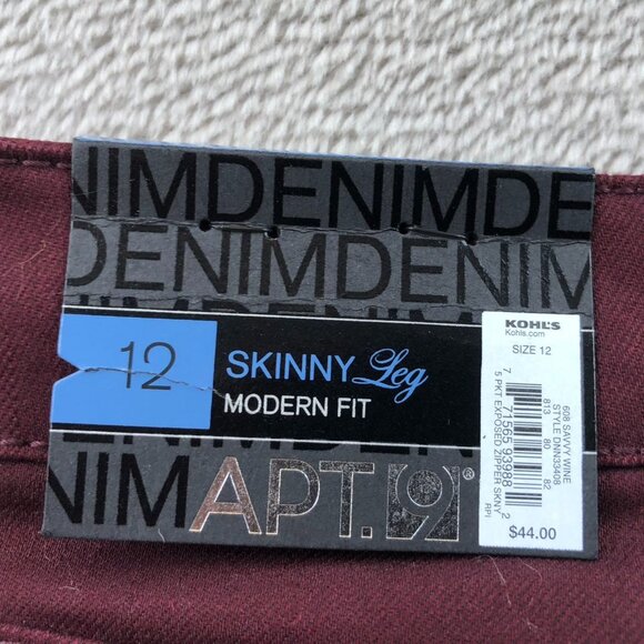 NWT Apt. 9 Women’s Pants Size 12 Skinny Leg Modern Fit Classic Casual Red Ankle - Picture 12 of 16